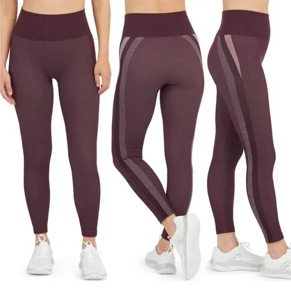 Spanx Jammy Plum maroon pink track stripe seamless leggings size Small NWT - Picture 15 of 15